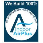 U.S. Environmental Protection Agency Indoor airPLUS logo seal with blue wave design and text "We Build 100% Indoor airPLUS"