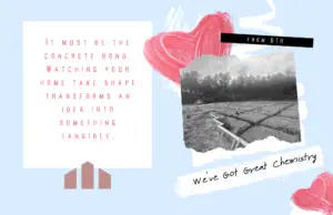 Concrete slab foundation of a Texas custom home under construction with Valentine’s Day themed text “We’ve Got Great Chemistry” by Design Tech Homes.
